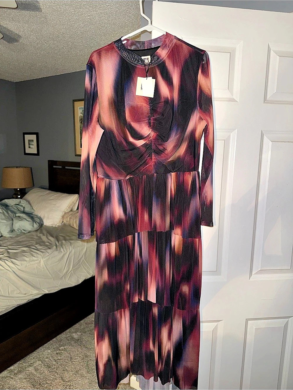 Anne Klein Abstract Print Maxi Dress Purple & Pink Size Medium